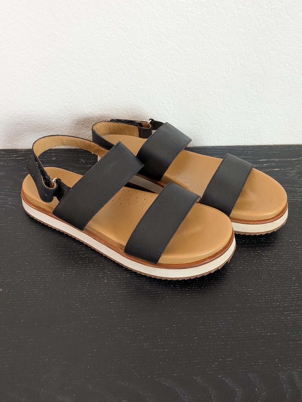 Nisolo Women's Go-To Platform Sandals Sling Back Black Leather Size 7